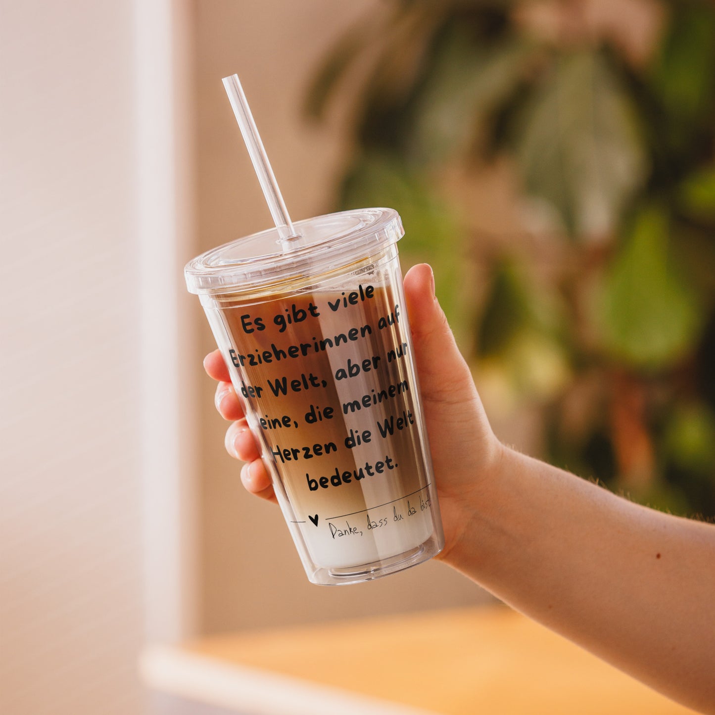 Erzieherin Becher – „Danke, dass du da bist“ | Isolierter Acrylbecher mit Strohhalm | Geschenk für Erzieherinnen