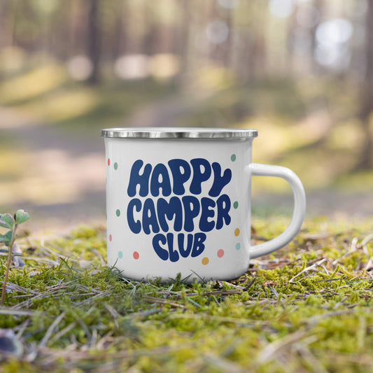 Happy Camper Club bunte Emailletasse BLAU