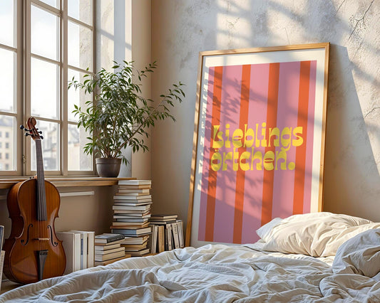 Poster „Lieblingsörtchen“: Humorvolles Retro-Design in Pink & Orange