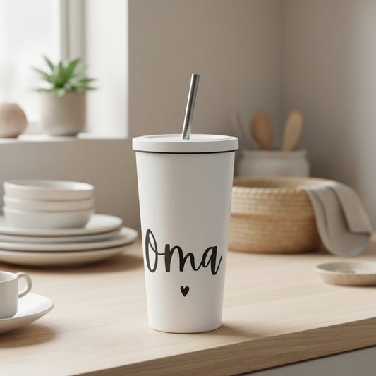 Thermobecher mit Strohhalm | Geschenkidee für Oma