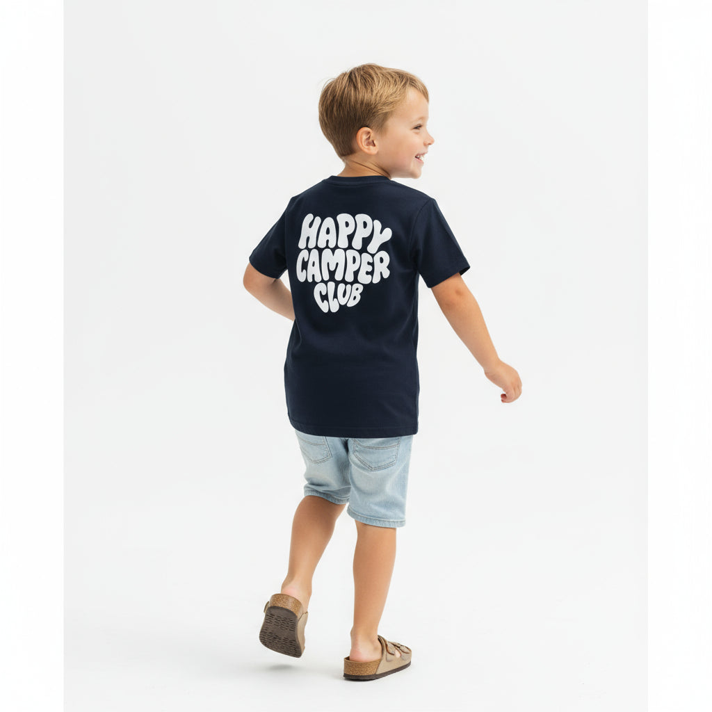 Bio-Baumwoll- Kids Shirt HAPPY CAMPER CLUB | Navy mit weissem Rückenprint | Unisex
