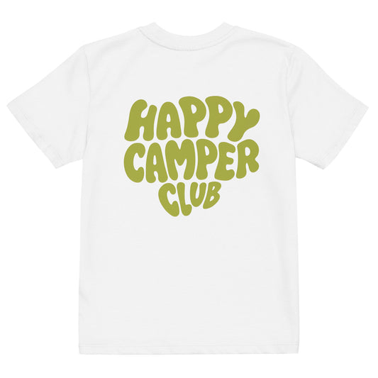 Bio-Baumwoll-T-Shirt Happy Camper Club | weisses Shirt mit grünem Aufdruck | Unisex