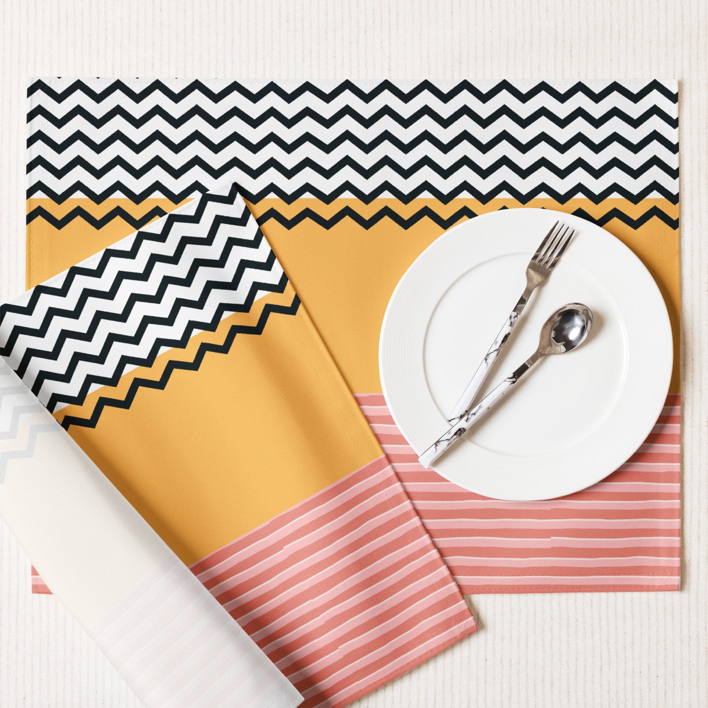 Tischset-Set „Modern Waves“ (4 Stück) – Stylische Tischdeko in Rosa, Gelb & Schwarz
