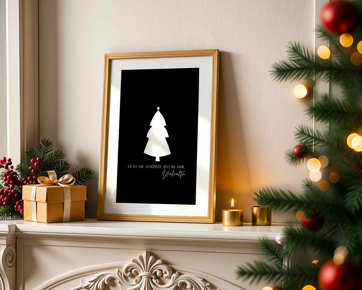 Minimal Christmas Art Print | Schwarzes Weihnachtsbild im modernen Skandi-Look