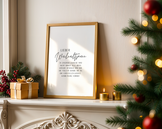 Weihnachtliche Wandkunst | Lieber Weihnachtsmann Typografie