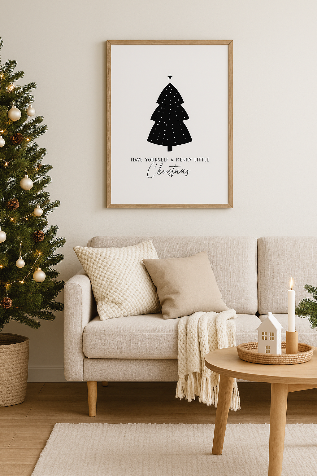 Minimal Christmas Print | Modernes Weihnachtsbild in Schwarz-Weiß