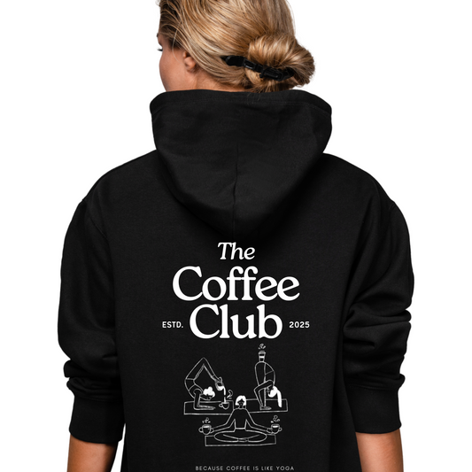 Hoodie the Coffee Club  – Premium Unisex Sweater mit Yoga & Kaffee Design