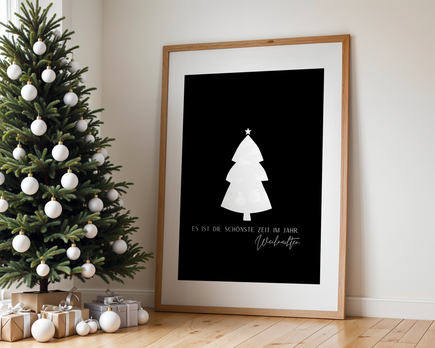 Minimal Christmas Art Print | Schwarzes Weihnachtsbild im modernen Skandi-Look