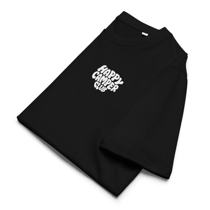 Schwarzes Happy Camper Club Unisex T-Shirt aus Bio-Baumwolle