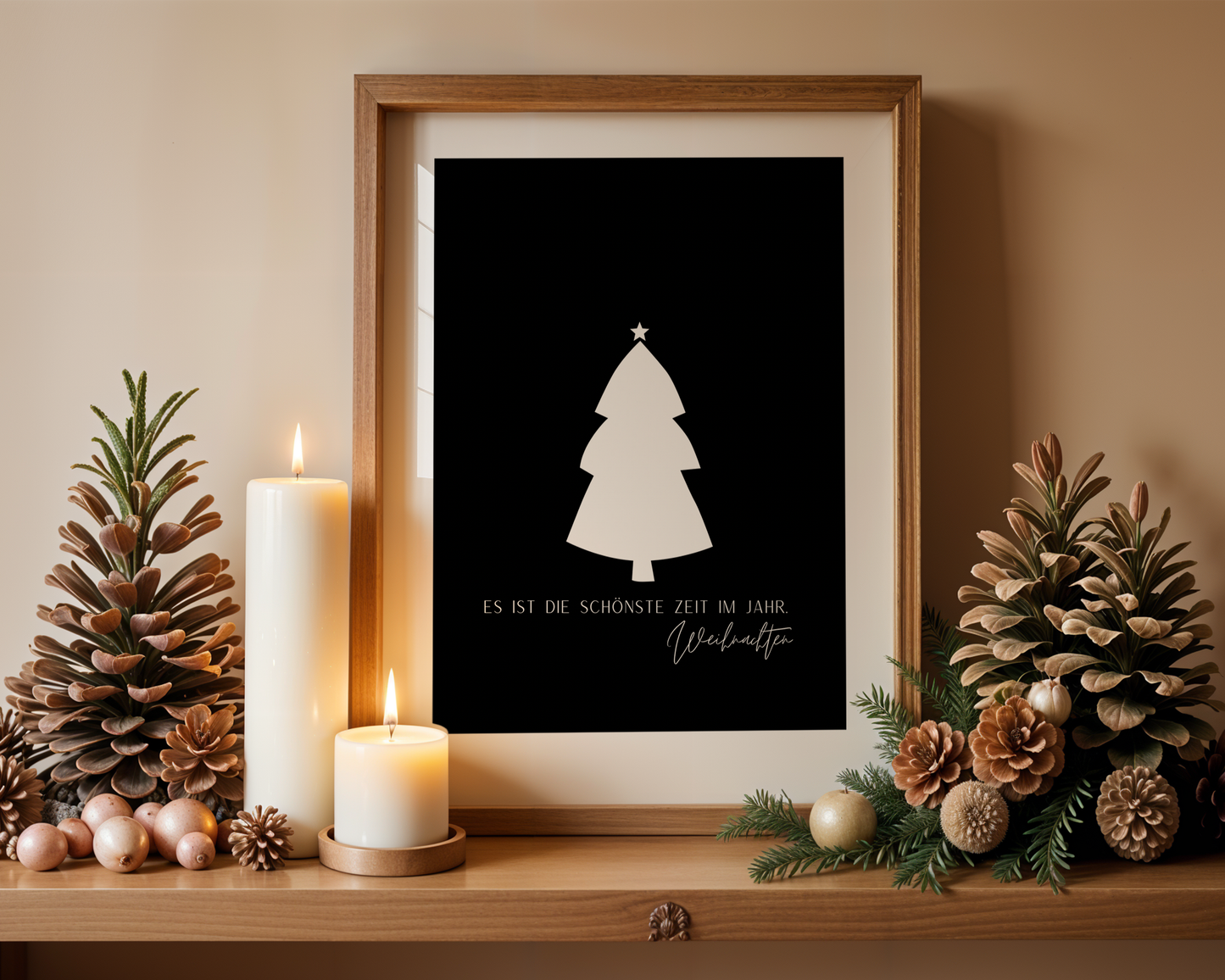Minimal Christmas Art Print | Schwarzes Weihnachtsbild im modernen Skandi-Look
