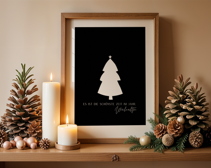 Minimal Christmas Art Print | Schwarzes Weihnachtsbild im modernen Skandi-Look