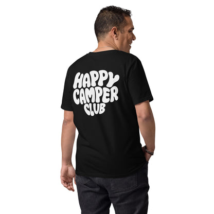 Schwarzes Happy Camper Club Unisex T-Shirt aus Bio-Baumwolle