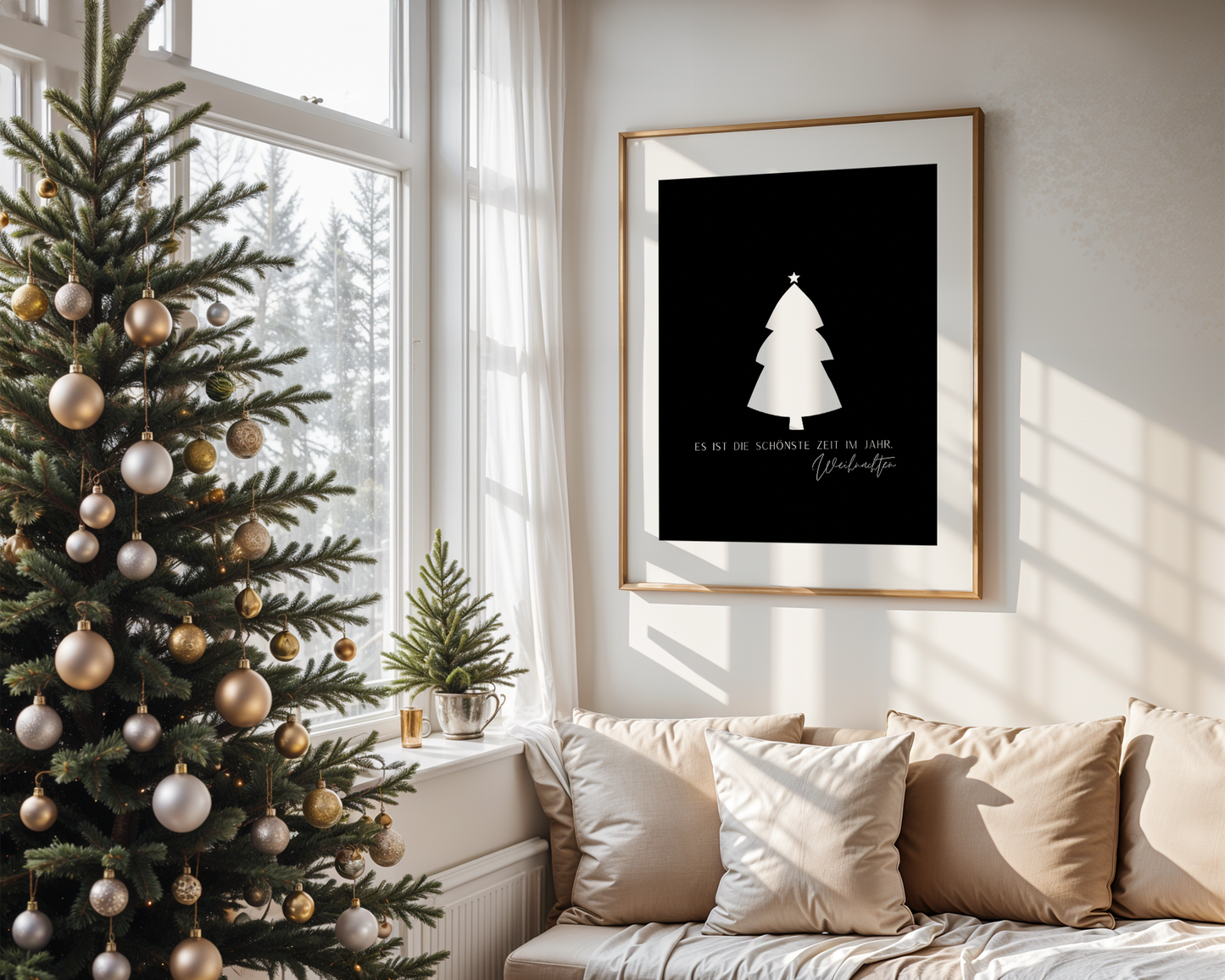 Minimal Christmas Art Print | Schwarzes Weihnachtsbild im modernen Skandi-Look
