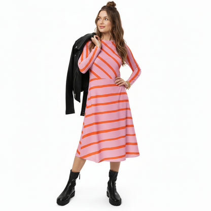 Sommerkleid Charlotte - Rosé Streifen Midi