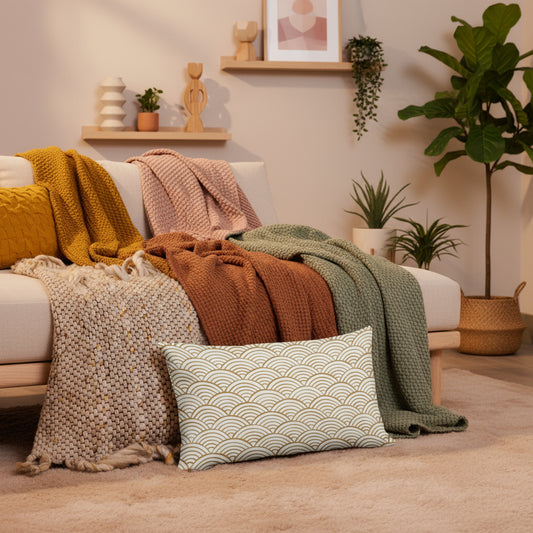 Premium-Kissen – Wellenmuster in Beige & Goldbraun