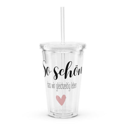 Minimalistischer Becher mit Strohhalm & Deckel | Geschenkidee "so schön, dass wir gleichzeitig leben"