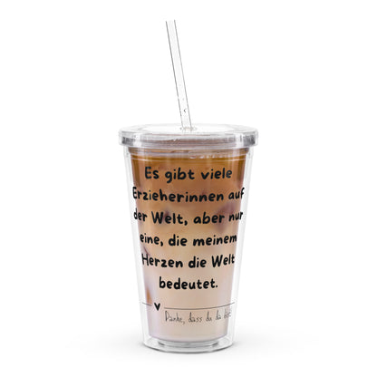 Erzieherin Becher – „Danke, dass du da bist“ | Isolierter Acrylbecher mit Strohhalm | Geschenk für Erzieherinnen