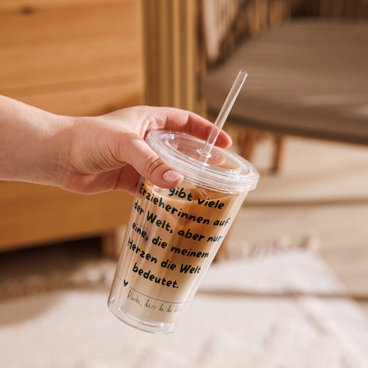Erzieherin Becher – „Danke, dass du da bist“ | Isolierter Acrylbecher mit Strohhalm | Geschenk für Erzieherinnen