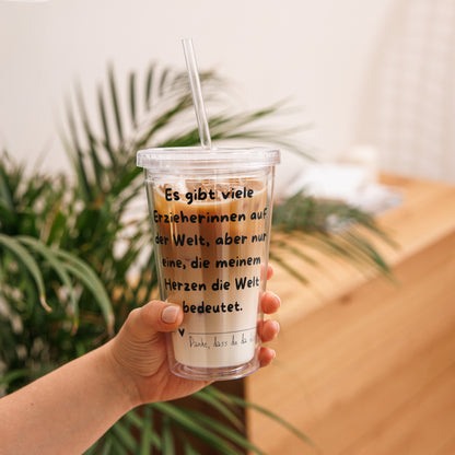 Erzieherin Becher – „Danke, dass du da bist“ | Isolierter Acrylbecher mit Strohhalm | Geschenk für Erzieherinnen