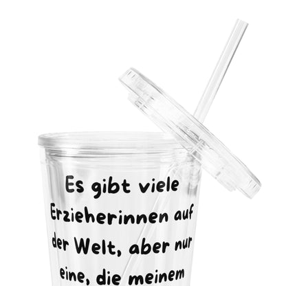 Erzieherin Becher – „Danke, dass du da bist“ | Isolierter Acrylbecher mit Strohhalm | Geschenk für Erzieherinnen