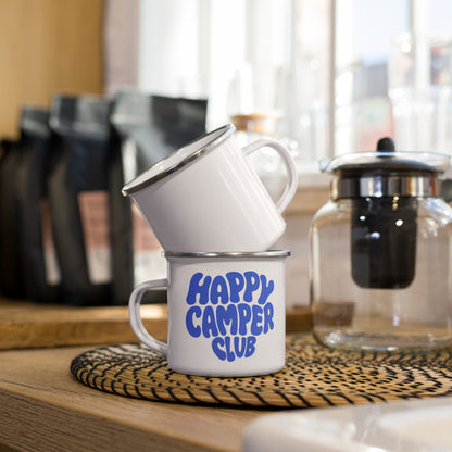 Tasse Happy Camper | blaues Design | Emailletasse