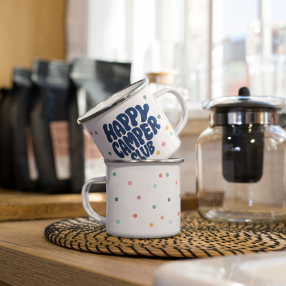 Happy Camper Club bunte Emailletasse BLAU