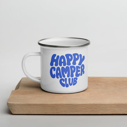 Tasse Happy Camper | blaues Design | Emailletasse