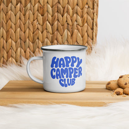 Tasse Happy Camper | blaues Design | Emailletasse