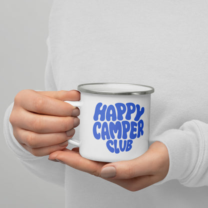 Tasse Happy Camper | blaues Design | Emailletasse