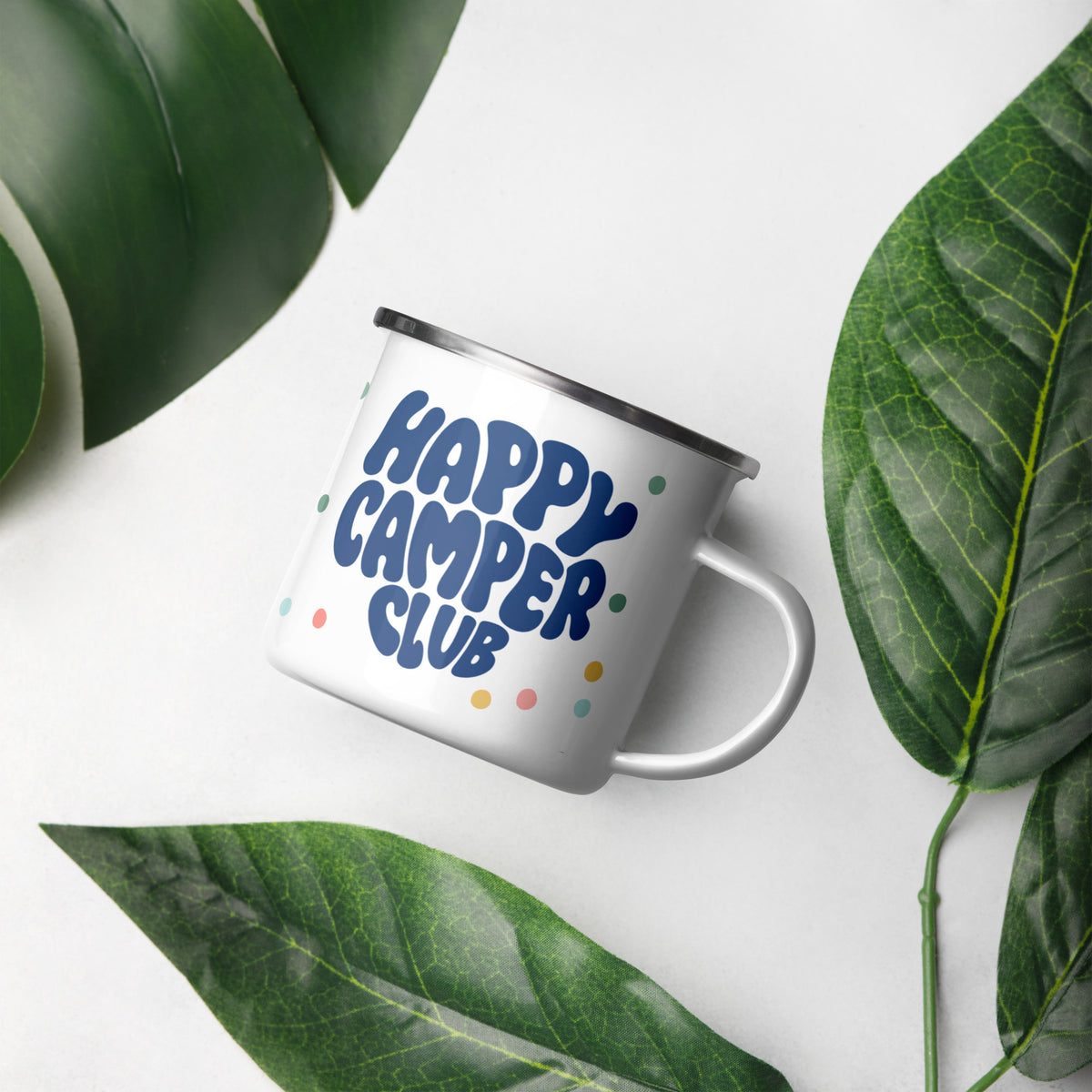 Happy Camper Club bunte Emailletasse BLAU