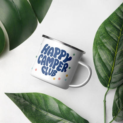 Happy Camper Club bunte Emailletasse BLAU