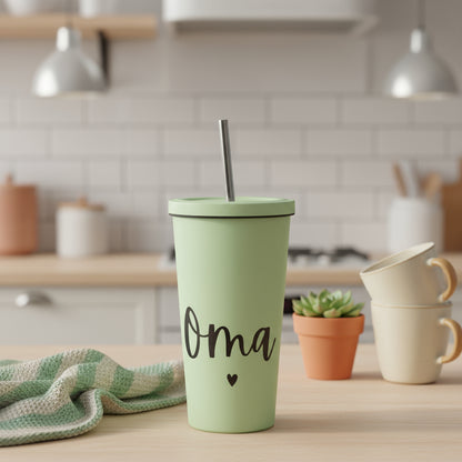 Thermobecher mit Strohhalm | Geschenkidee für Oma