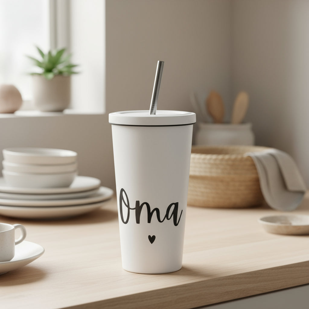Thermobecher mit Strohhalm | Geschenkidee für Oma