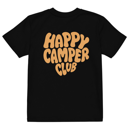 Kids Shirt Happy Camper Club | schwarz mit Orangfarbener Schrift | Unisex