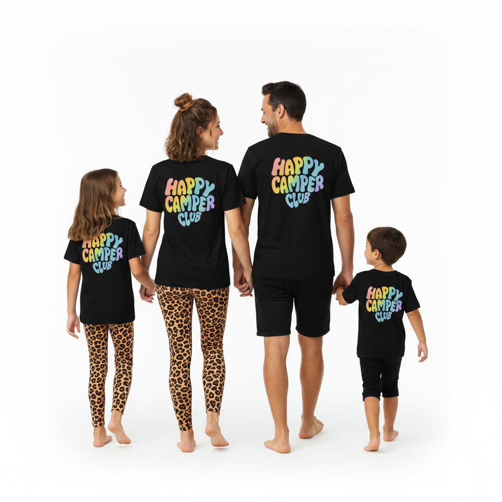 Bio-Baumwoll- Happy Camper Club Kinder-T-Shirt | schwarz bunt | Unisex