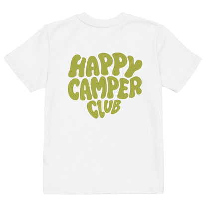 Bio-Baumwoll-T-Shirt Happy Camper Club | weisses Shirt mit grünem Aufdruck | Unisex