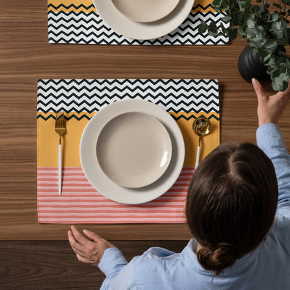 Tischset-Set „Modern Waves“ (4 Stück) – Stylische Tischdeko in Rosa, Gelb & Schwarz