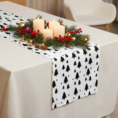 Tischläufer Tannenmuster Schwarz-Weiß – Skandi Weihnachtsdeko