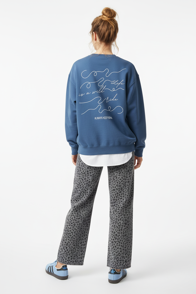Statement Pullover: Life is a wild ride – Always keep going.