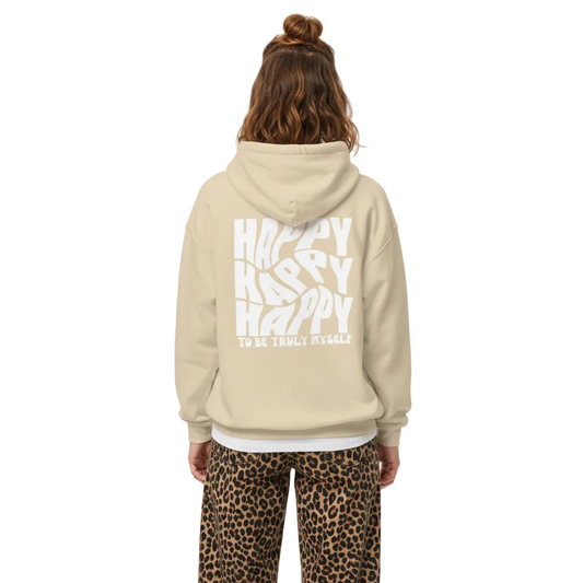 Happy Happy Happy Hoodie – beige | Selflove Statement