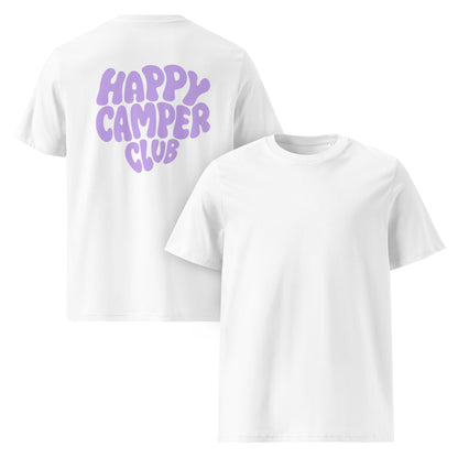 Unisex-Bio-Baumwoll Happy Camper Club T-Shirt | Lila Aufdruck