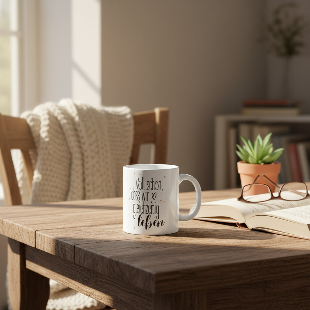 Tasse So schön dass wir gleichzeitig leben – Geschenkidee mit Herz